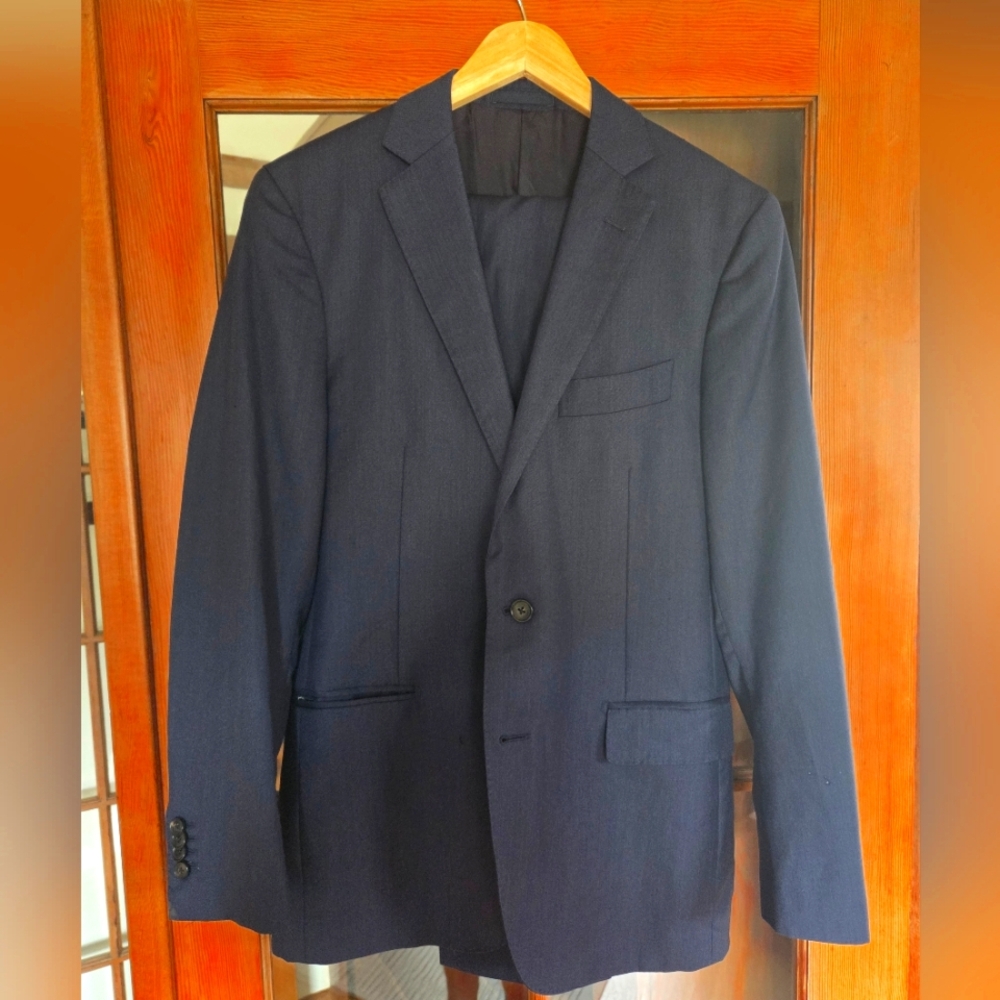 M.J. Bale Slim Fitting Navy Wool Suit